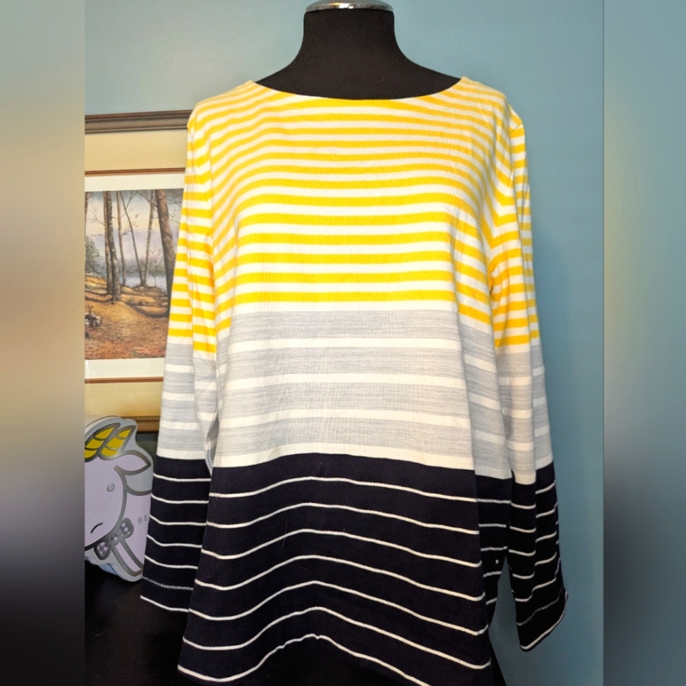 T By Talbots  Long Sleeve Nautical Look Tee, Size Large